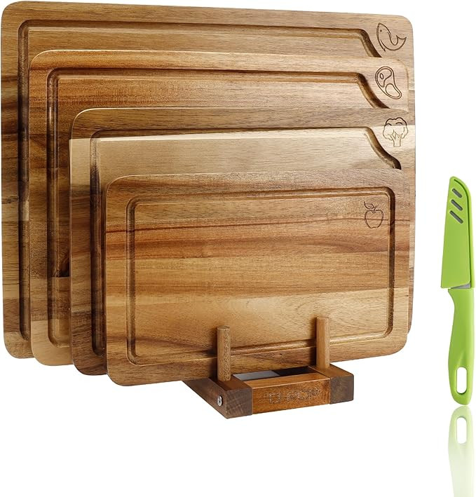 Wood Cutting Board Set of 4, Wooden Chopping Boards with Food Icons for Kitchen, Charcuterie Boar... | Amazon (US)