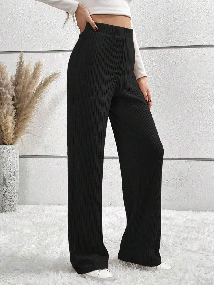 SHEIN Tall Women'S Solid Color Ribbed Straight-Leg Pants | SHEIN