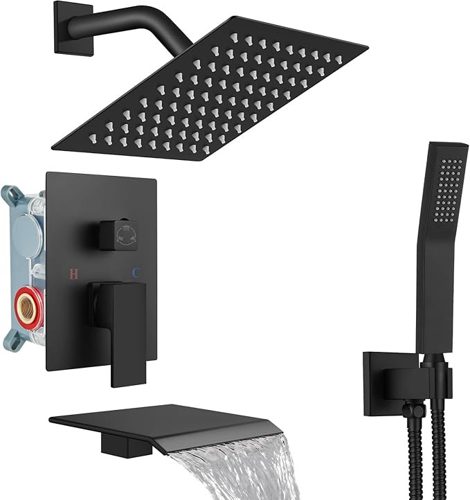 Midanya Shower System with Tub Spout,Bathtub Shower Faucet Set with Square Rainfall Head and Hand... | Amazon (US)