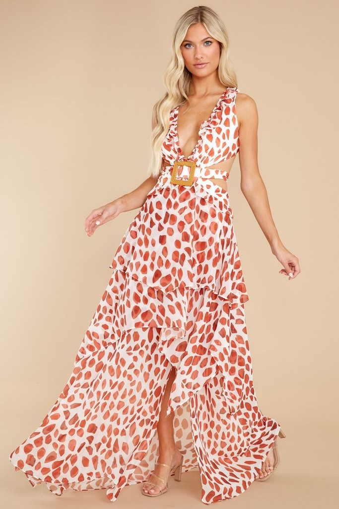 No Complications Rust Print Maxi Dress | Red Dress 