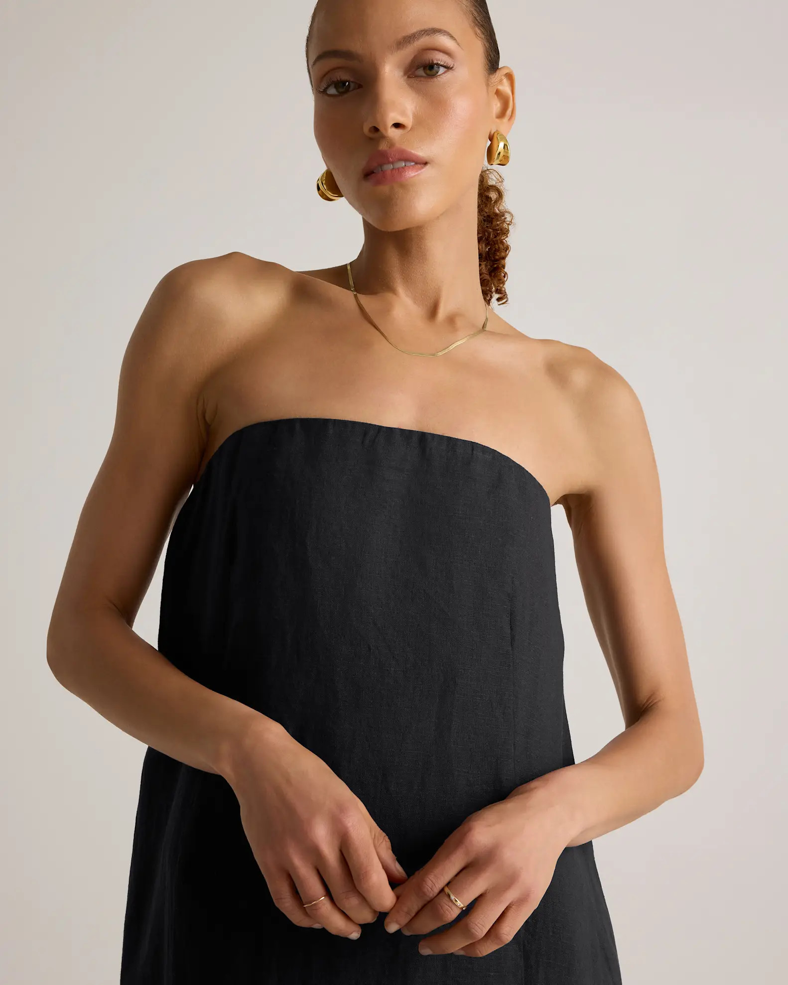 100% European Linen Strapless Maxi Dress in Black | Quince