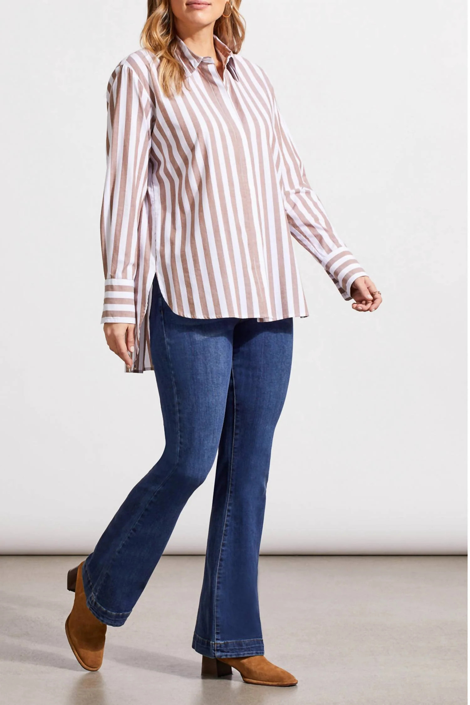 Stripe Button-Up Shirt In Beige Stripe | Shop Simon