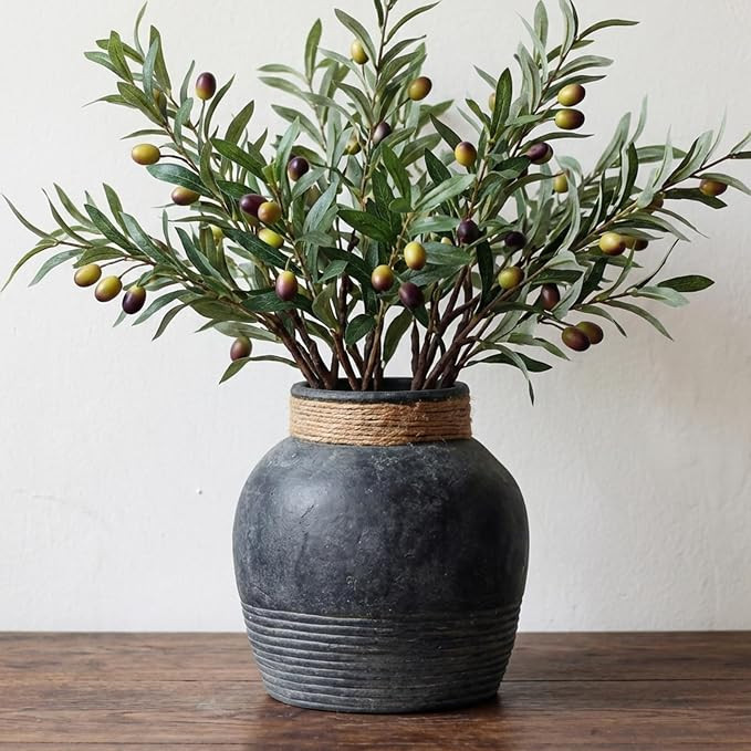 Black Terracotta Rustic Ceramic Farmhouse Vase,9.5" Round Flower Vase,Vintage Antique Stone Clay ... | Amazon (US)
