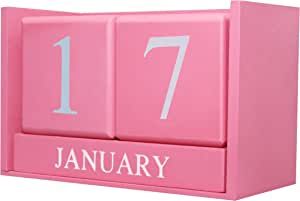 YUUFUU Wooden Perpetual Desk Calendar Blocks, Pink Desk Accessories Wood Cubical Decorations Cale... | Amazon (US)