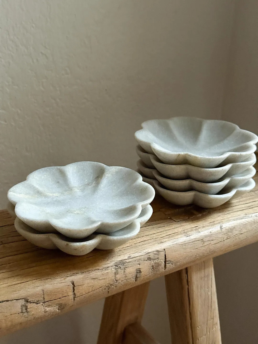 Vintage White Marble Flower Bowl Scalloped | Etsy (US)