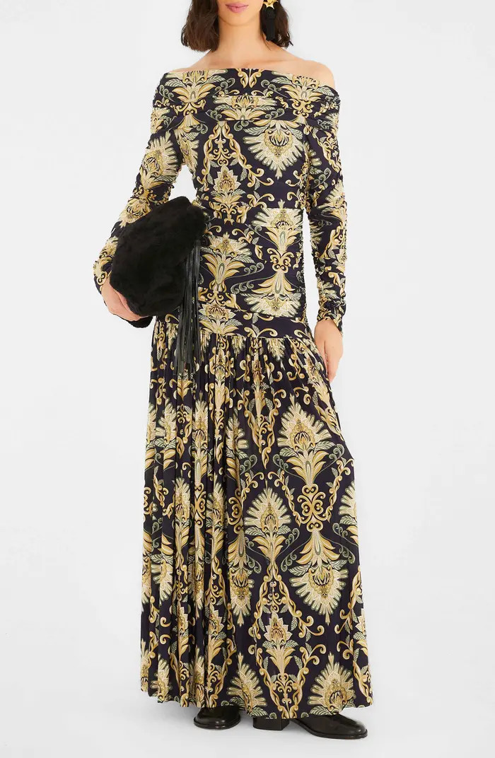Wonderful Arabbesque Off the Shoulder Long Sleeve Maxi Cocktail Dress | Nordstrom