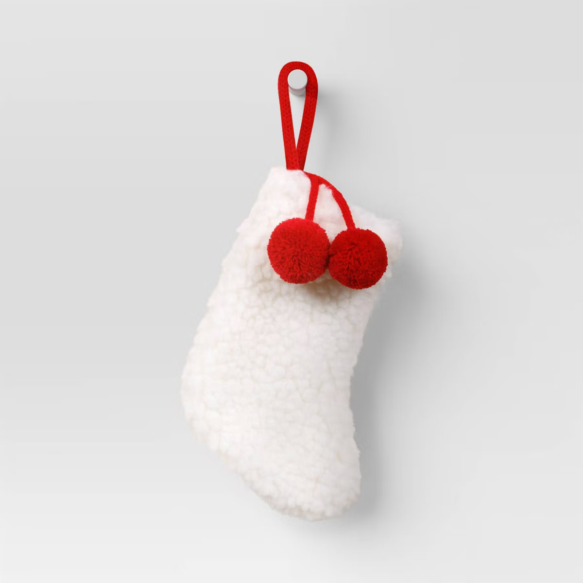 8.5" Faux Shearling Mini Christmas Stocking with PomPoms White/Red - Wondershop™ | Target