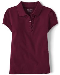 Girls Uniform Short Sleeve Ruffle Pique Polo | The Children's Place  - RUBINE | The Children's Place