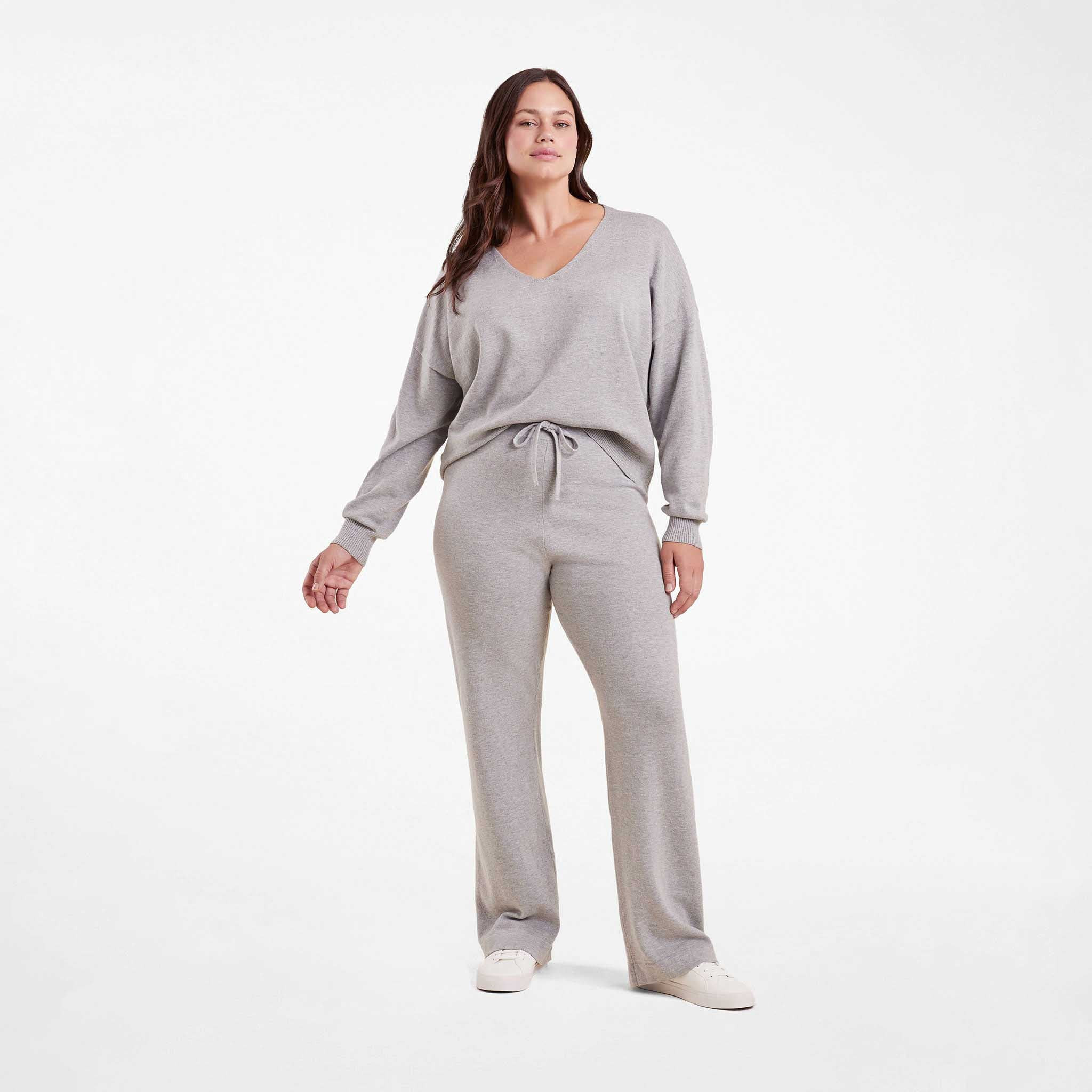 Luxe Knit Wide Leg Pant | Heather Grey | Nuuds US