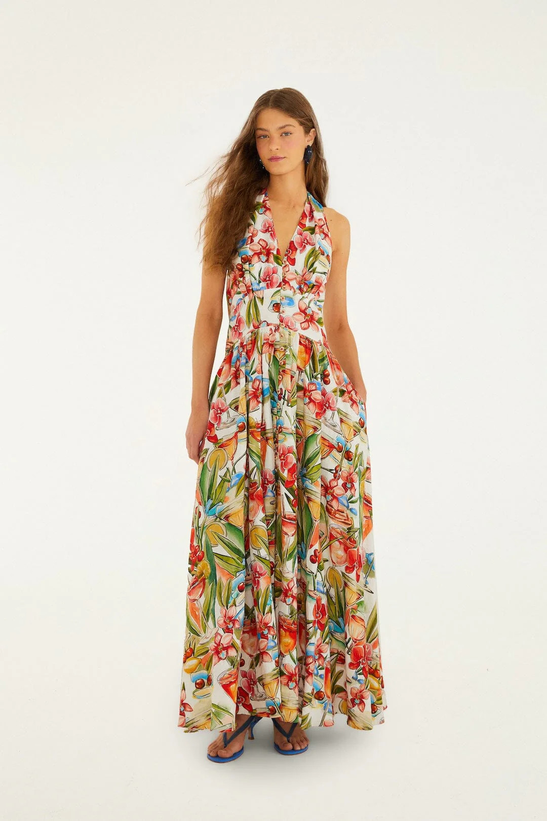 Off-White Cocktail Lenzing Ecovero Euroflax Maxi Dress | FARM Rio | FarmRio (US)