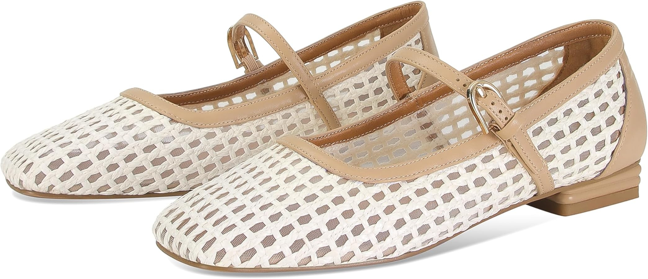 SOVANYOU Womens Ballet Flats Mesh Mary Janes Woven Flats Square Toe Strap Ballerina Flat Comforta... | Amazon (US)