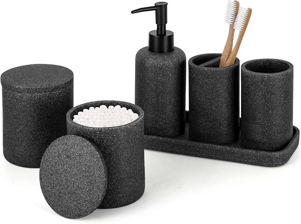 zccz Black Bathroom Accessory Set 6 Pieces - Bathroom Organiser with Tootbrush Holder, Lotion Soa... | Amazon (UK)
