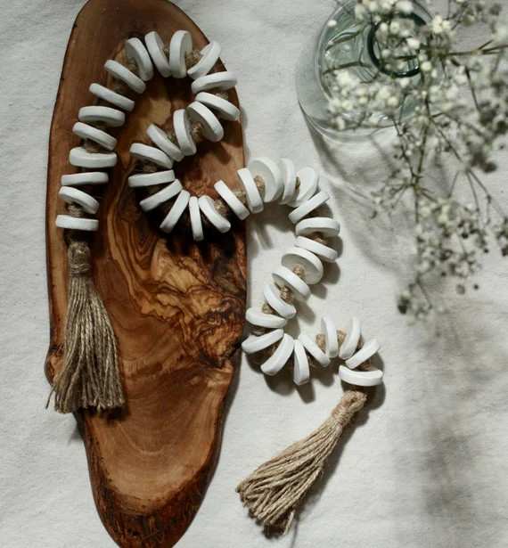 Clay Bead Garland With Jute Tassels  Boho Minimalist Coffee | Etsy | Etsy (US)