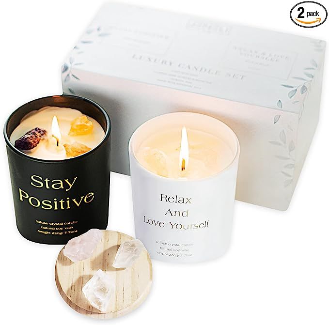 JENELI CO Luxury Candles with Crystals Inside, Healing Candles - Self Love, Clean Energy, Spiritu... | Amazon (US)