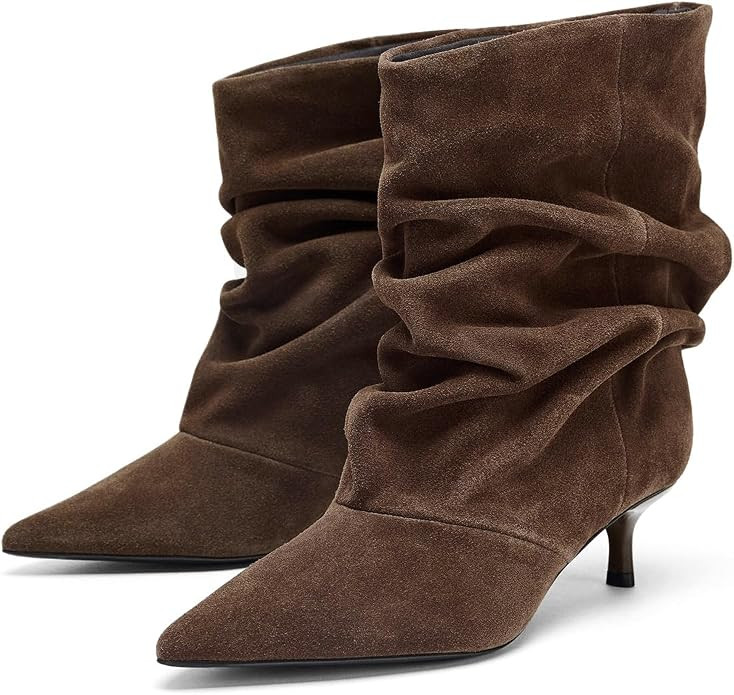 Coutgo Womens Slouchy Ankle Boots Kitten Heel Pointed Toe Pull On Booties | 2.2-inch Low Heel,Dre... | Amazon (US)