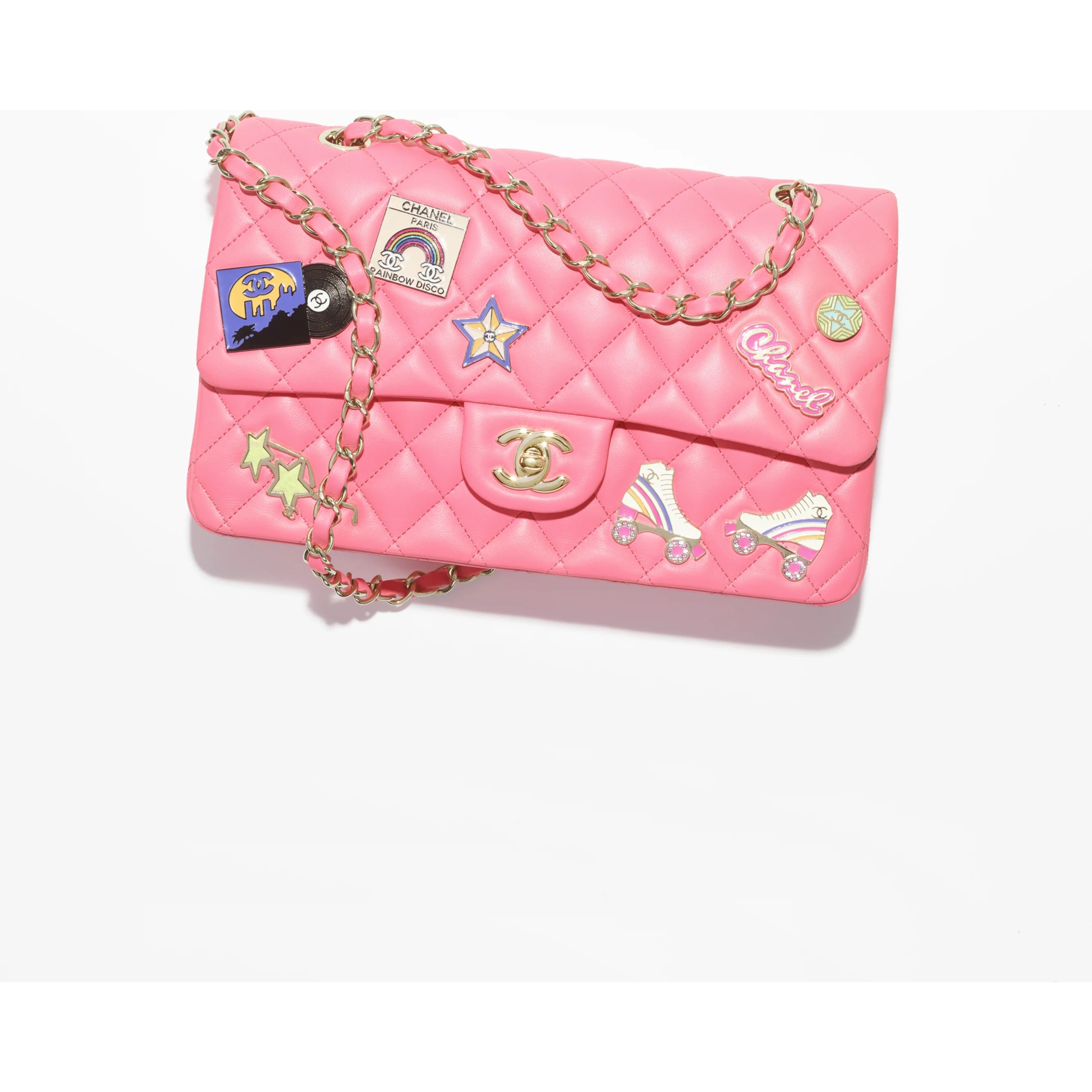 Classic handbag, Lambskin, enamel & gold-tone metal, coral pink — Fashion | CHANEL | Chanel, Inc. (US)