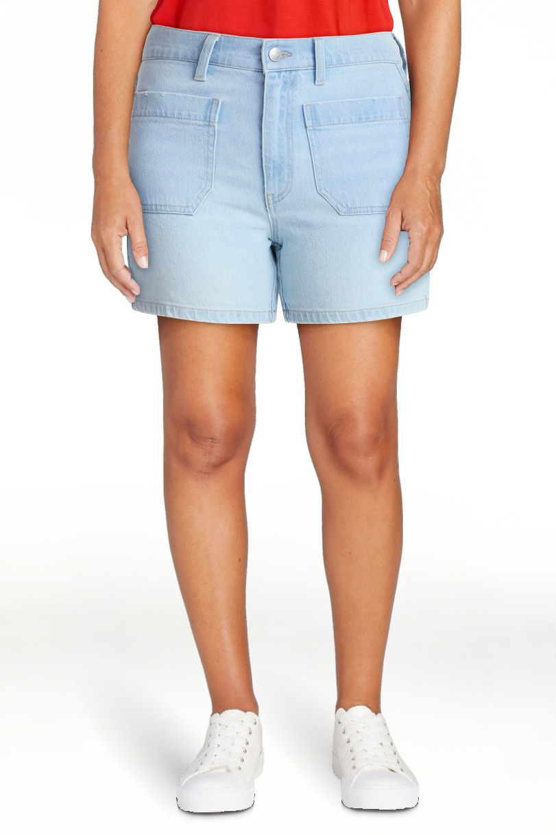 Time and Tru Women's High Rise Patch Pocket Denim Short, 4" Inseam, Sizes 0-20 | Walmart (US)