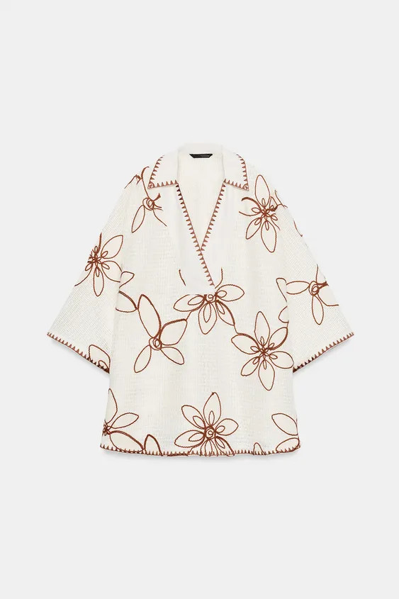 EMBROIDERED CAFTAN BLOUSE | Zara US