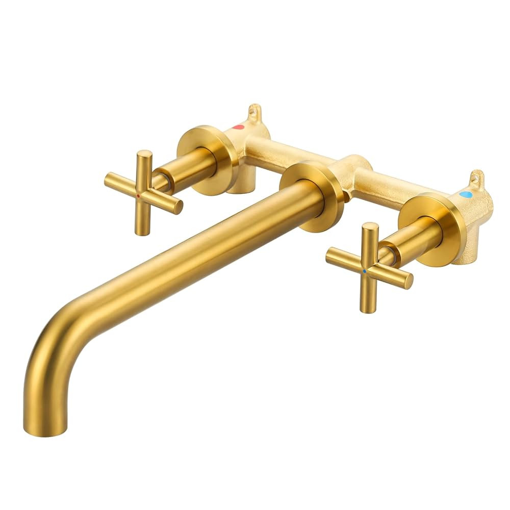 Wall Mount Tub Filler ARCORA Brushed Gold Bathtub Faucet Long Spout Reach, 2 Cross Handles Wall M... | Amazon (US)