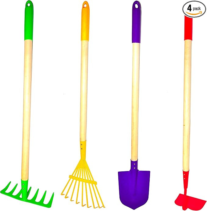 G & F Products JustForKids Kids Garden Tool Set Toy, Rake, Spade, Hoe and Leaf Rake, reduced size... | Amazon (US)