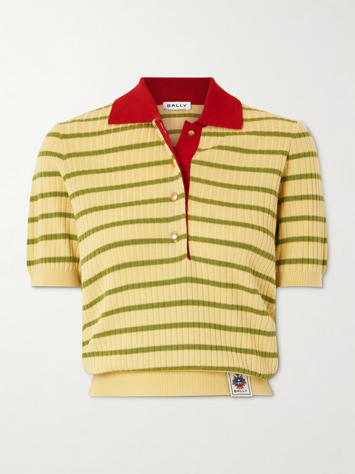 BALLY - Striped Ribbed Wool, Silk And Cashmere-blend Polo Shirt - Yellow | NET-A-PORTER (US)