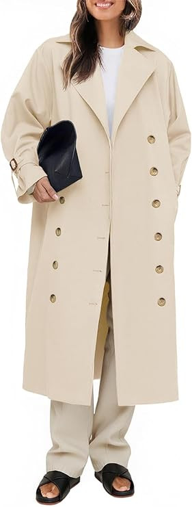 Tankaneo Womens Long Trench Coat Oversized Double Breasted Windproof Classic Lapel Casual Fall Ov... | Amazon (US)