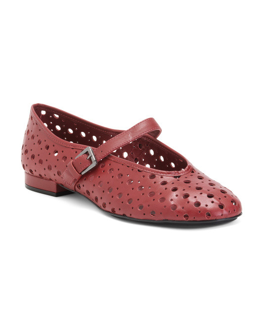 Made In Brazil Leather Borden Perforated Ballerina Flats | TJ Maxx