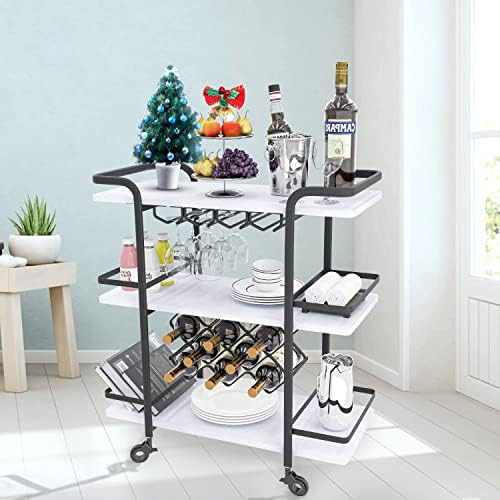 Jubao Bar Cart, 3-Tier Storage Serving Cart Rolling Wine Trolley Kitchen Island Cart with Wine Gl... | Amazon (US)