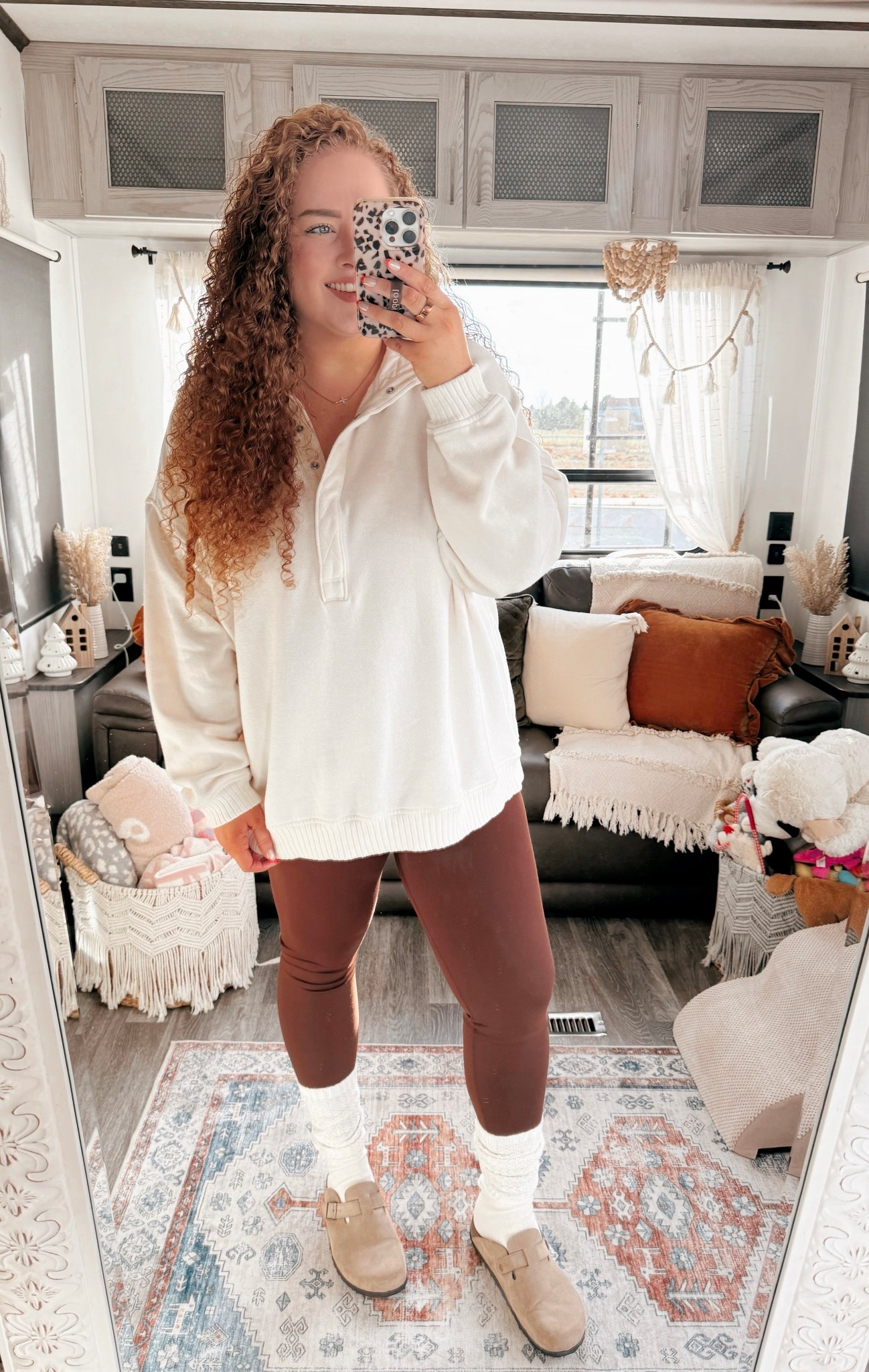 Cozy layers and a little pop of red for the season ❤️✨ This is one of those easy winter looks that feels cute without trying too hard. 👏Perfect for errands, cozy days at home, or anything casual on the holiday calendar. Saving everything here so you can grab the pieces you’ll reach for all season long. 🥰 cream pullover | aerie pullover | cozy cream pullover | red leggings | amazon red leggings | winter leggings outfit | cream scrunchy socks | scrunchy socks | amazon scrunchy socks | clogs | amazon clogs | cozy winter outfit | casual holiday outfit | christmas casual outfit | holiday errands outfit | comfy holiday style | winter cozy outfit | festive but casual look | red and cream outfit | everyday winter outfit | winter wardrobe staples | seasonal outfit inspo | comfy outfit ideas | warm winter outfit | easy throw on outfit | winter casual style | holiday season outfit ideas

#LTKootd #LTKdayinmylife #LTKHoliday