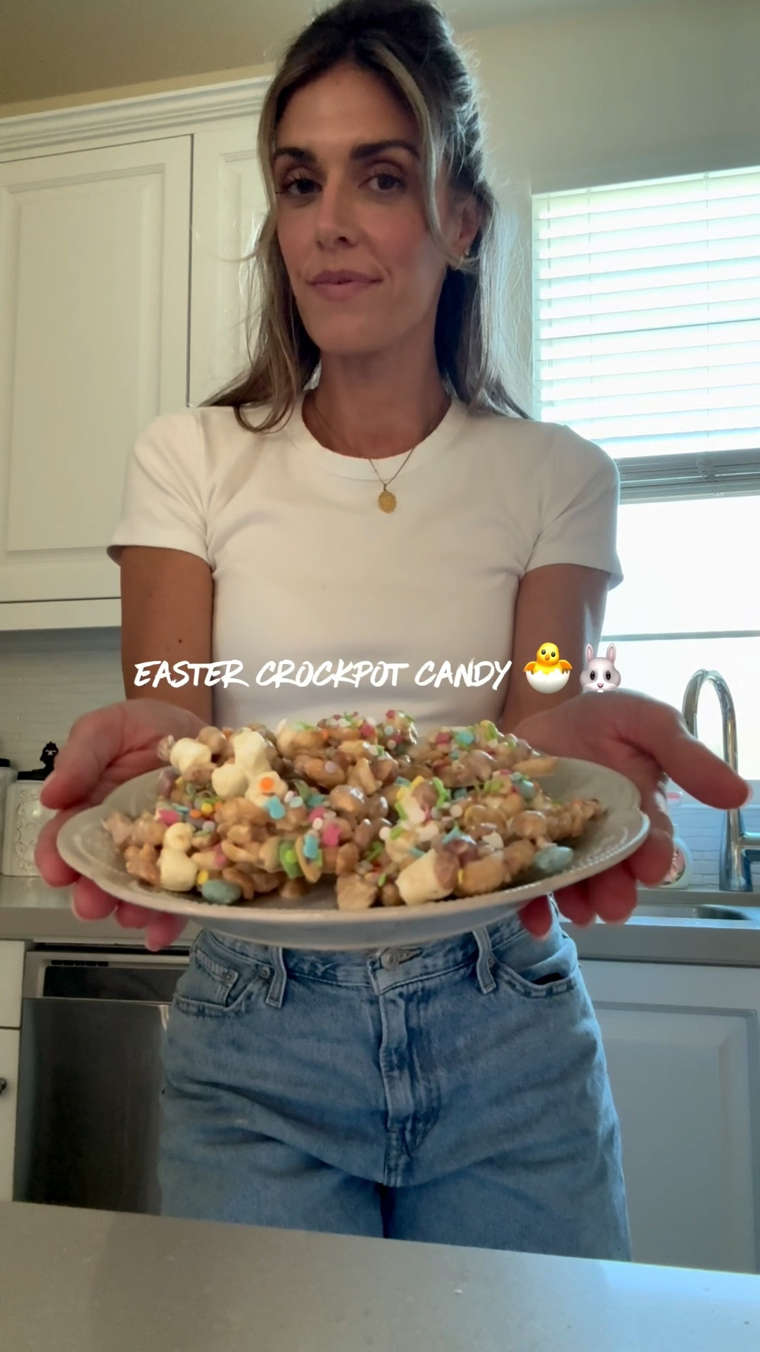 Make Easter Crockpot Candy with me! 🐣🐰💕 This was my first time making this recipe and it turned out so good 👌🏻 Easy and quick & will make a perfect little Easter/ spring sweet treat! My kids all loved it 😍 

Ingredients 
• 16 ounces of roasted salted peanuts
• 16 ounces of honey roasted peanuts
• 20 ounces of white chocolate 
• 1 ½ cups of mini marshmallows
• 1 cup of Easter M&Ms
• Easter sprinkles 

1. Pour both jars of peanuts into the crockpot 
2. Pour the white chocolate wafers on top of the nuts
3. Put the lid on, turn the crockpot on low for 1 hour
4. Stir making sure the chocolate is nice & smooth. (You can let it cook longer if it’s still lumpy)
5. Let the mixture sit for about 30 minutes to cool
6. Once cool, fold in the marshmallows & M&M’s
7. Line baking sheets with parchment paper and use a spoon to scoop spoonfuls onto the parchment paper. 
8. Add sprinkles to each before the harden or completely cool
9. Let sit at room temperature for about an hour or put in the refrigerator for 30 minutes if you need to speed things up! 

Easter desserts, Easter treats, Target, Amazon, Easter dinner, Easter brunch, Easter dessert, spring dessert ideas, crockpot recipes 

#LTKmomlife #LTKfoodie #LTKSeasonal