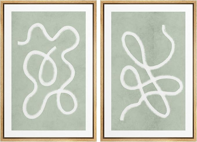 SIGNWIN Framed Wall Art Print Set White Line Over Contrasting Green Background Abstract Swirly Di... | Amazon (US)