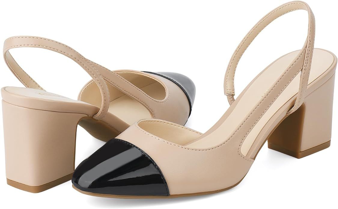 JENN ARDOR Closed Toe Chunky Heels Slingback Pumps Block Dress Shoes Women Comfort Classic Splici... | Amazon (US)