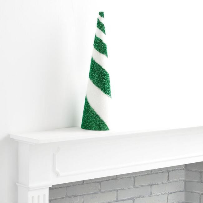 Pier Place Peppermint Stripe Glitter Cone Tree Decor | World Market