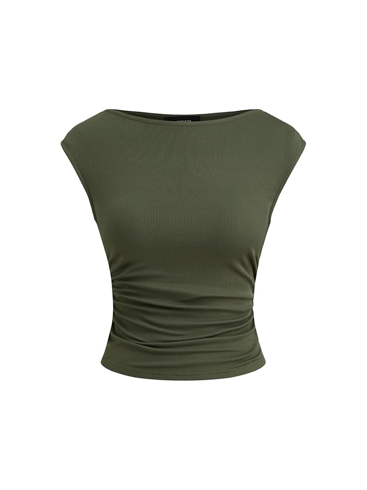 CIDER Women's Ruched Tank Top Boat Neck Sleeveless Top Knit Slim Fit Tank Top | Amazon (US)