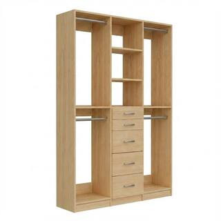 Alto Collection 61.5 in. W Oak Wall Mounted 2-Double Hang, Shelf and 5-Drawer Closet Kit Wood Closet System | The Home Depot
