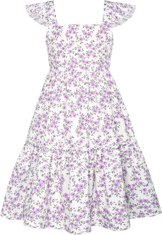 GRACE KARIN Girls Floral Dress Tie Back Flutter Sleeves Casual Summer Dresses for 6-12Y | Amazon (US)