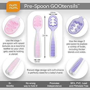 NumNum Pre-Spoon GOOtensils | Baby Spoon Set (Stage 1 + Stage 2) | BPA Free Silicone Self Feeding... | Amazon (US)
