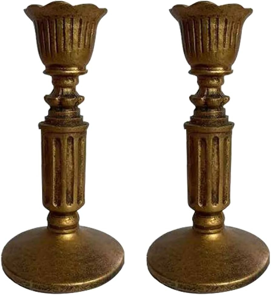 Vintage Pillar Candle Holders - Resin Antique Style Taper Candlestick Holders for Table Decor, 2 ... | Amazon (US)