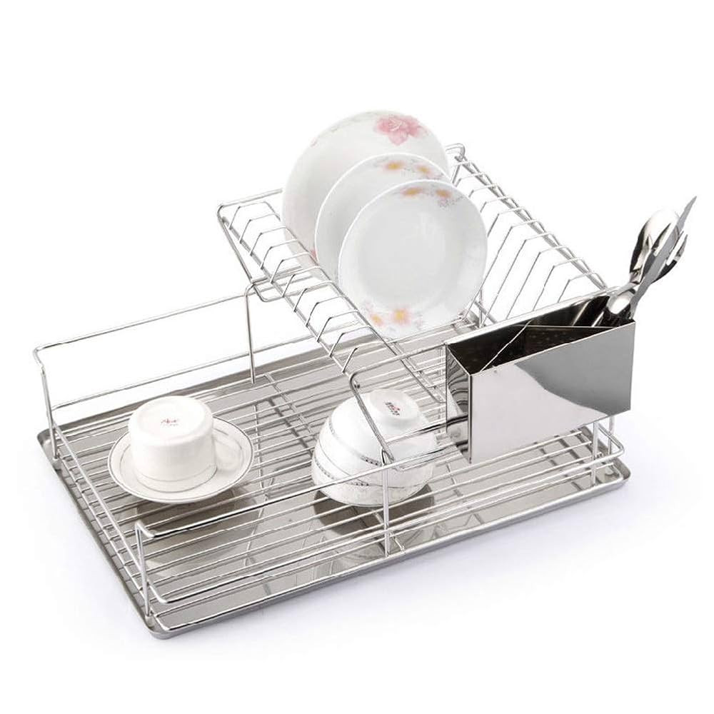 2 Tier Dish Drainer Drying Rack Sink or Counter Storage Shelf with Utensil Silverware Holder Kitc... | Amazon (US)
