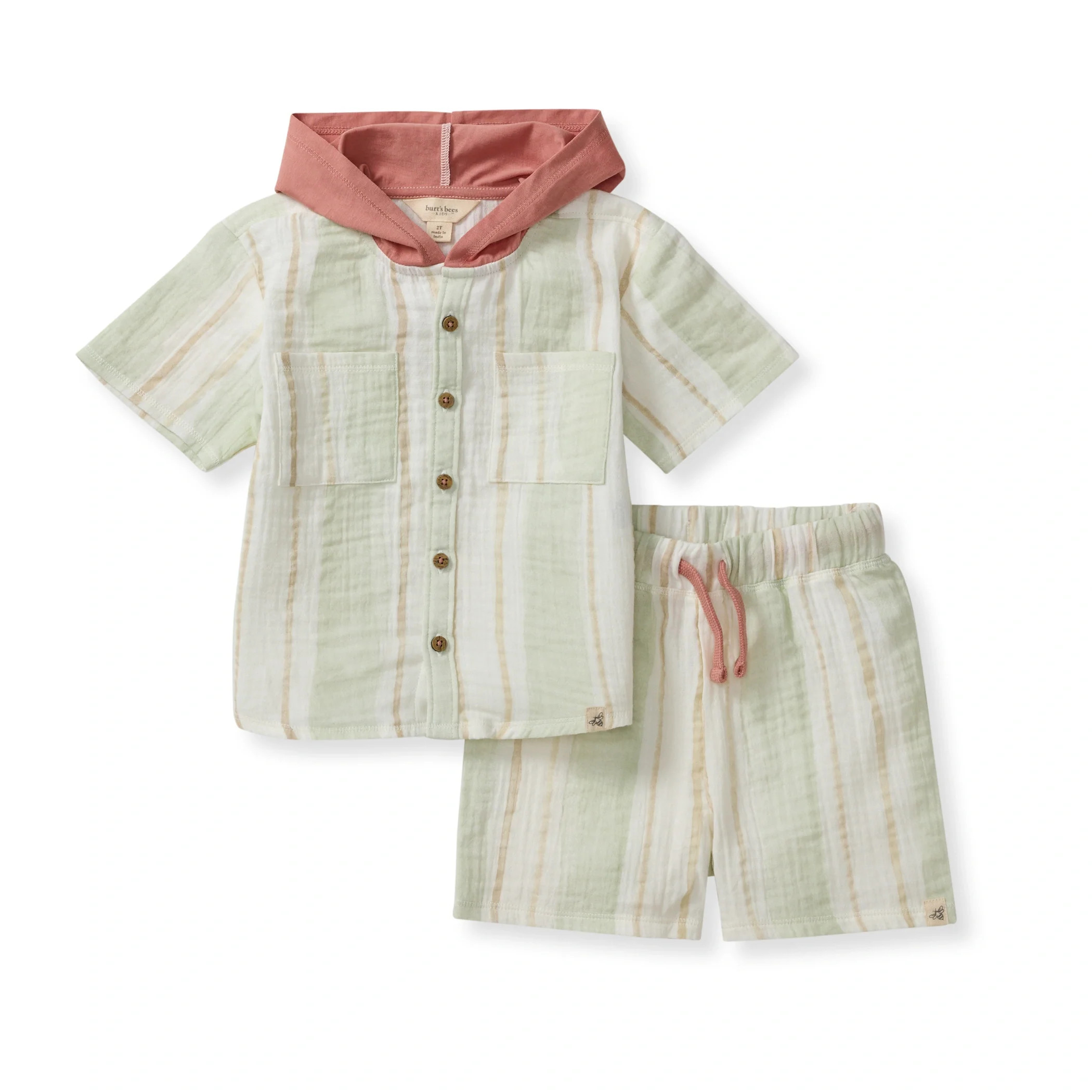 Pacific Stripe Hooded Shirt & Shorts Set | Burts Bees Baby