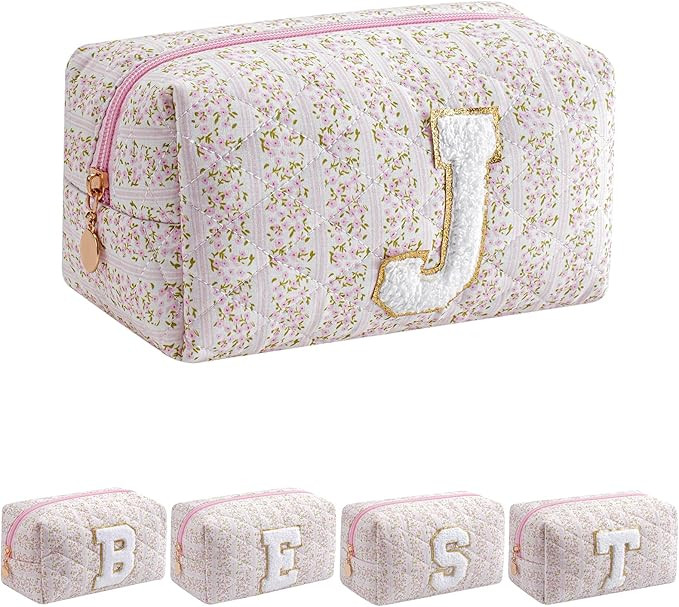 JOVAKIT Alphabet Makeup Bag Cosmetic Bag for Women, Christmas Gifts for Girls Age 6-18, Floral Fl... | Amazon (US)