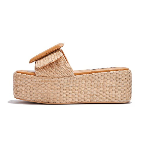 Cape Robbin Indi Platform Raffia Sandals for Women, Women's Slip On Shoes with Buckle | Amazon (US)