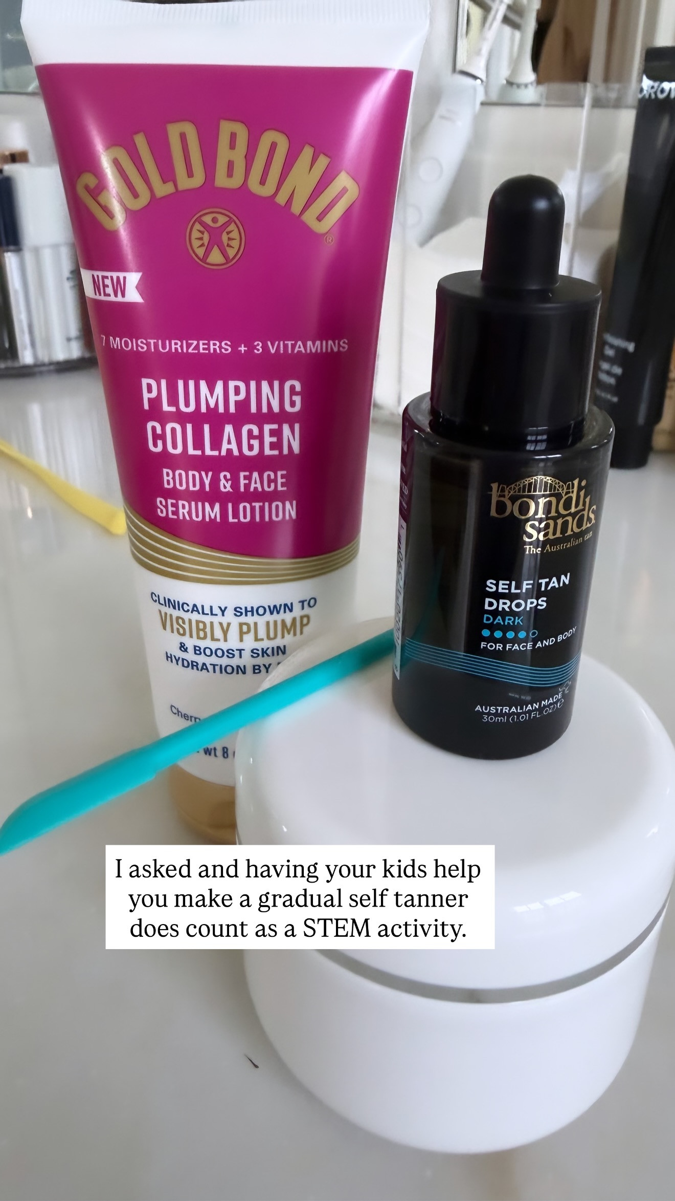 Having your kids make a gradual self tanner does count as a STEM activity 

 #LTKBeauty