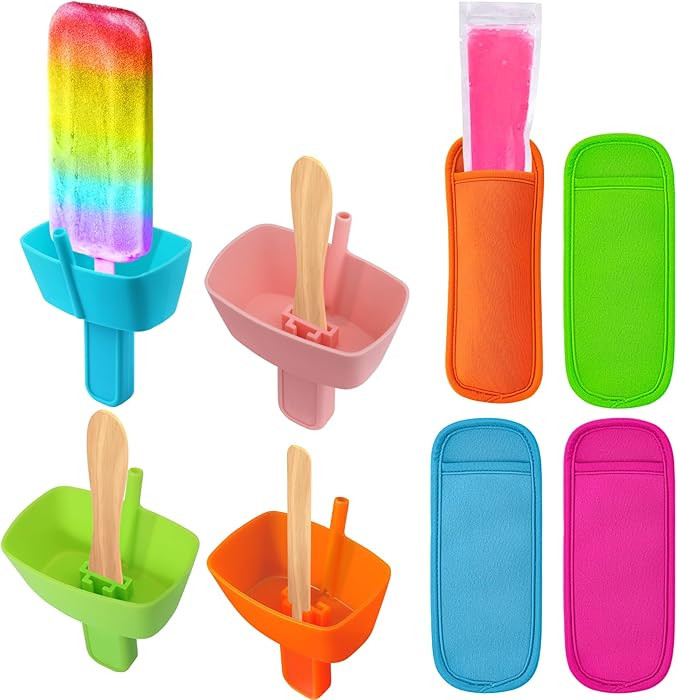 AIERSA 8pcs Popsicle Holders and Ice Pop Sleeves Set for kids No Drip, Silicone Popsicle Holder w... | Amazon (US)