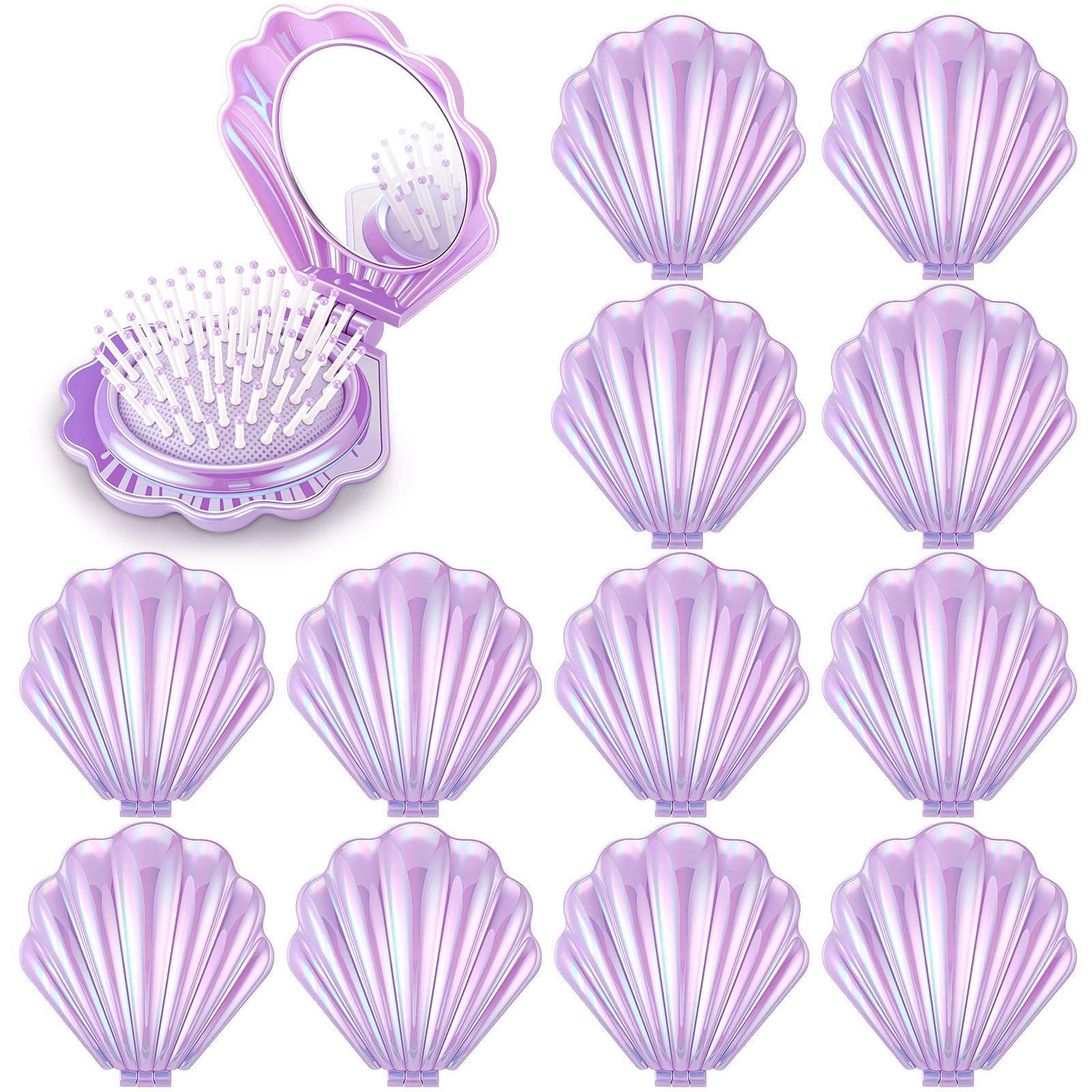 Meanplan 12 Pcs Mermaid Party Favors Shell Hair Brush with Mirror Foldable Mini Travel Pocket Hai... | Amazon (US)