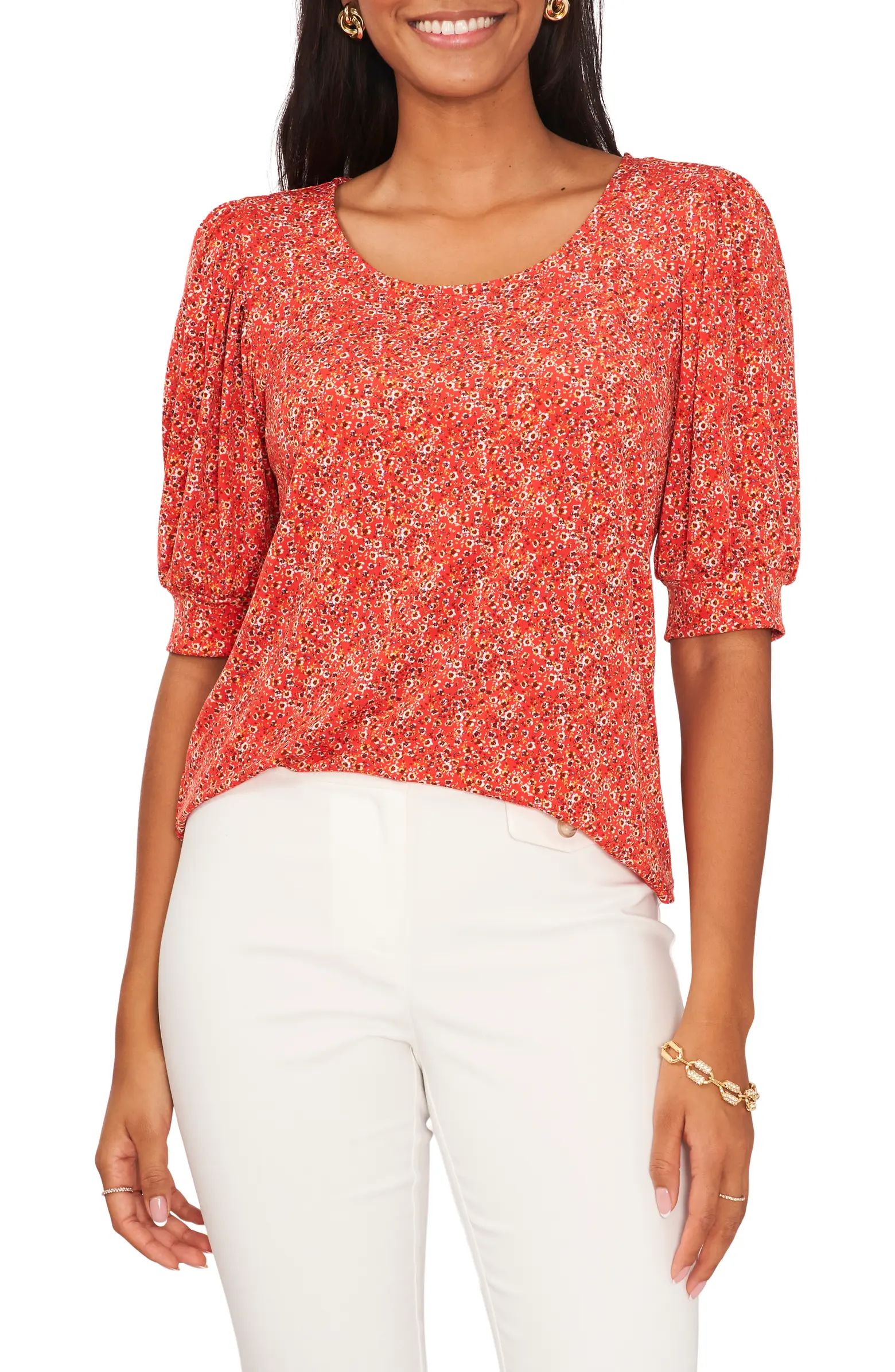 Floral Puff Sleeve Jersey Blouse | Nordstrom