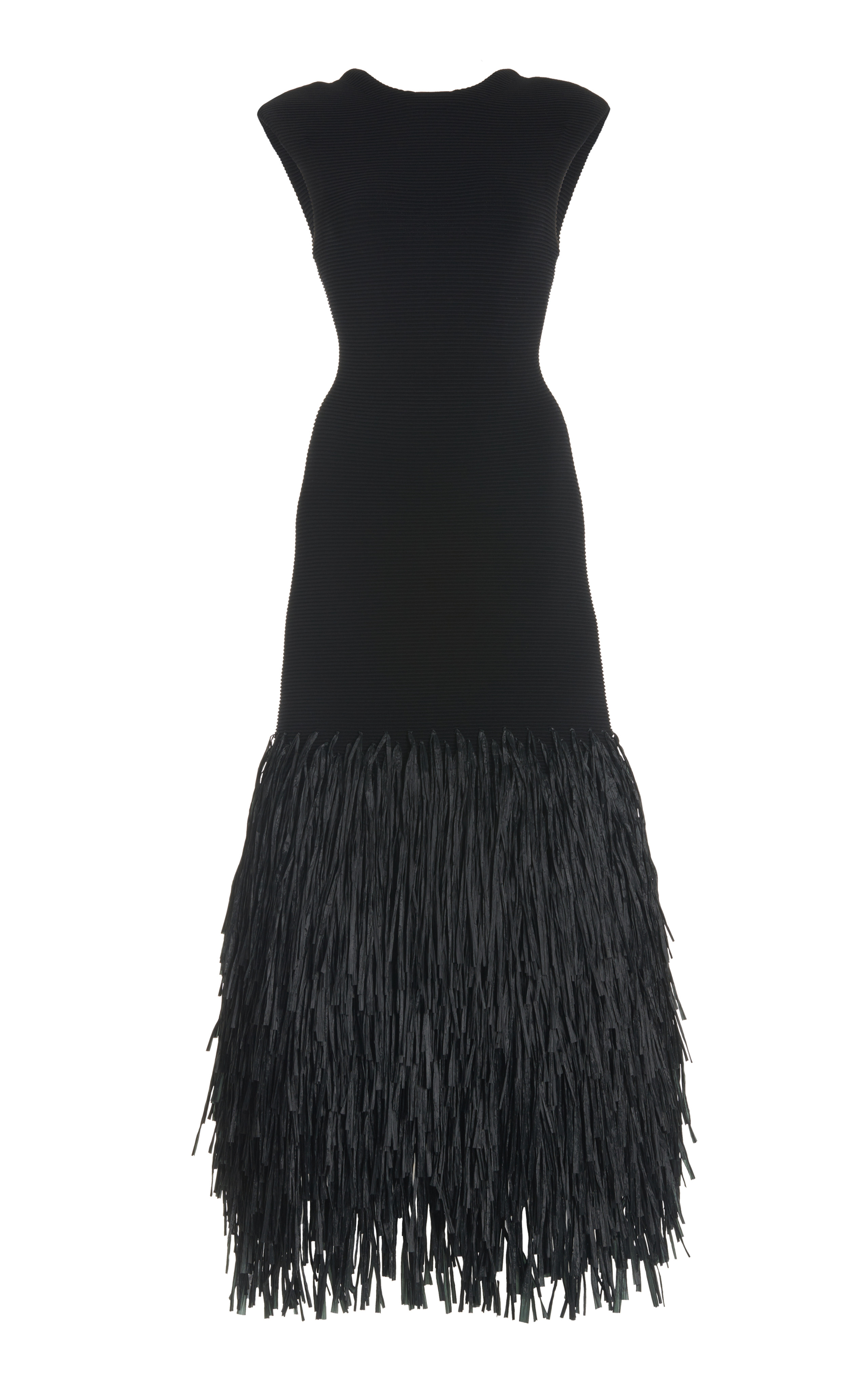 Exclusive Rushes Raffia-Trimmed Knit Midi Dress | Moda Operandi (Global)