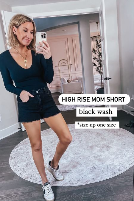 Abercrombie high rise mom short in the black wash! A staple for summer. 

#LTKFindsUnder50 #LTKSeasonal #LTKSaleAlert