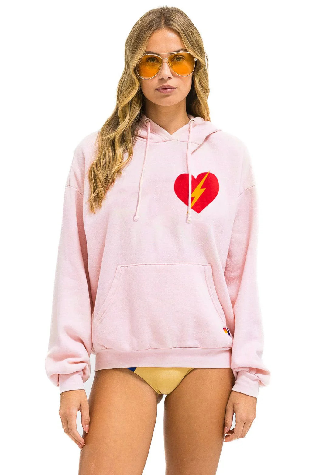 BOLT HEART PULLOVER RELAXED HOODIE - LIGHT PINK | Aviator Nation