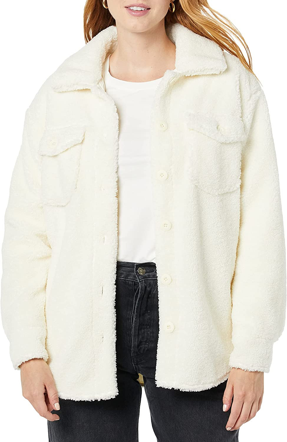 Goodthreads Women's Oversized Teddy Sherpa Shirt Jacket | Amazon (US)
